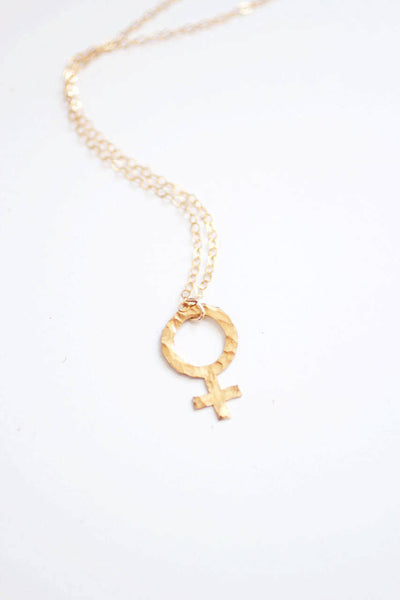 Female Sign Feminist Necklace | Brass Necklace | 14k Gold Fill Necklace | Sterling Silver Necklace | Female Symbol Necklace | Hammered