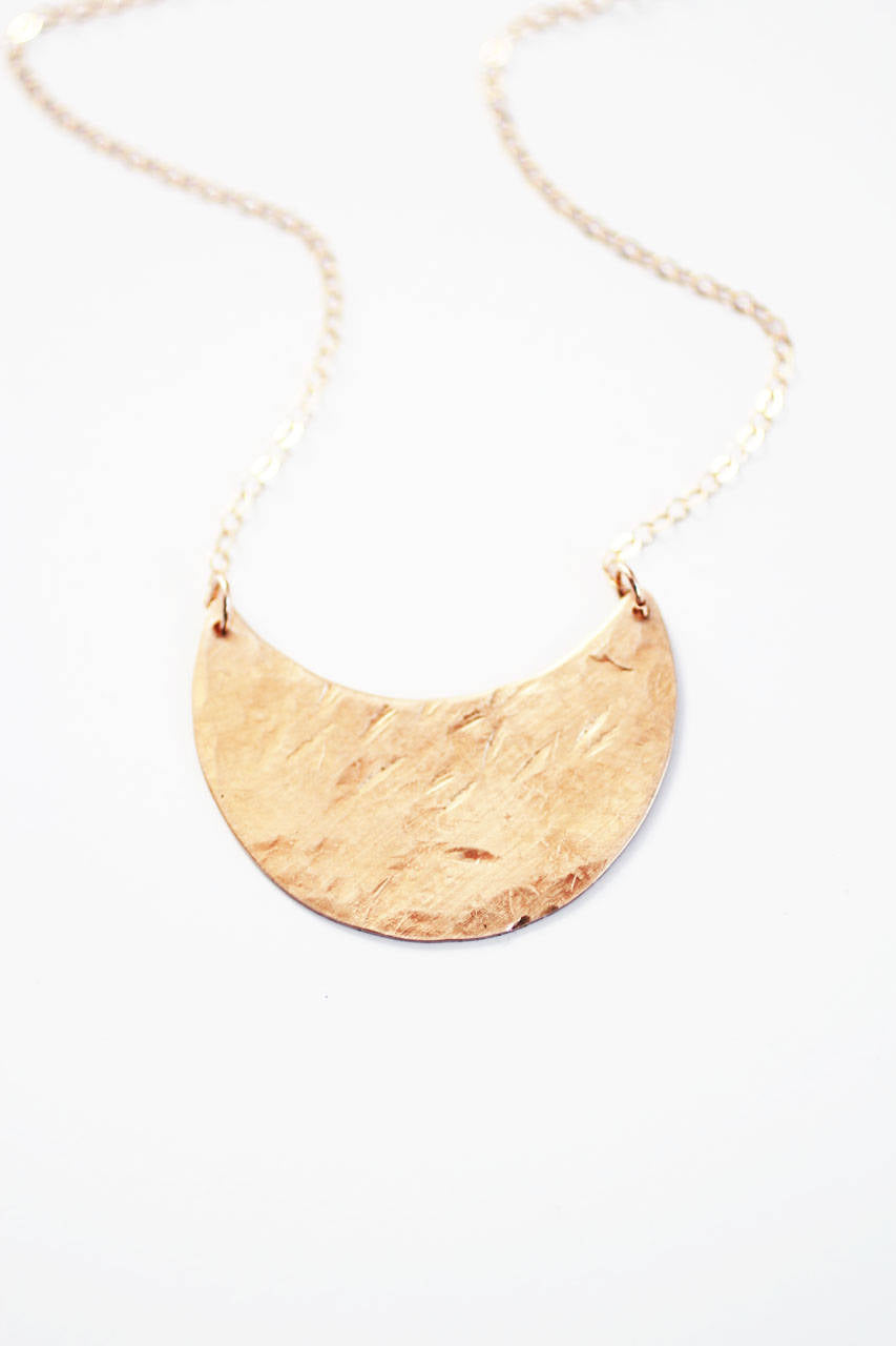 Hammered Crescent Moon Necklace | Brass Necklace | 14k Gold Filled Necklace | Sterling Silver Necklace | Crescent Necklace