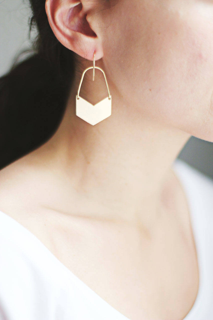 Chevron Arch Earrings | Gold Geometric Earrings | Brass Earrings | Silver Geometric Earrings | Brass Geometric | Bras Chevron | Gold Chevron