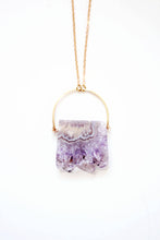 Load image into Gallery viewer, Stalactite Slice Amethyst Necklace | Brass | 14k Gold Fill | Raw Crystal Jewelry | Amethyst Jewelry | Raw Stone Jewelry | Raw Stone Necklace