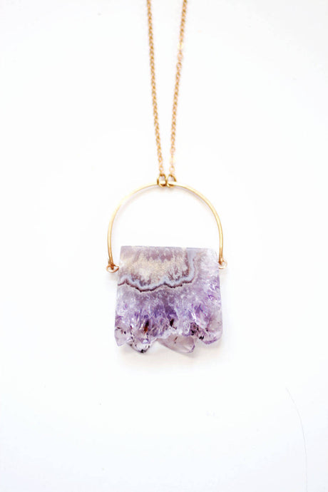 Stalactite Slice Amethyst Necklace | Brass | 14k Gold Fill | Raw Crystal Jewelry | Amethyst Jewelry | Raw Stone Jewelry | Raw Stone Necklace