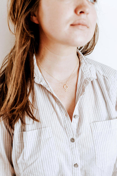 Female Sign Feminist Necklace | Brass Necklace | 14k Gold Fill Necklace | Sterling Silver Necklace | Female Symbol Necklace | Hammered