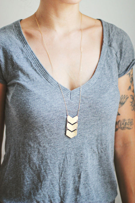 Long Triple Chevron Necklace | Triple Arrow Necklace | Gold Chevron Necklace | Silver Chevron | Chevron Pendant | Geometric Necklace