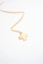 Load image into Gallery viewer, Minimalist Swiss Cross Necklace | Brass Necklace | 14k Gold Filled Necklace | Sterling Silver | Minimalist Necklace | Minimal Jewelry