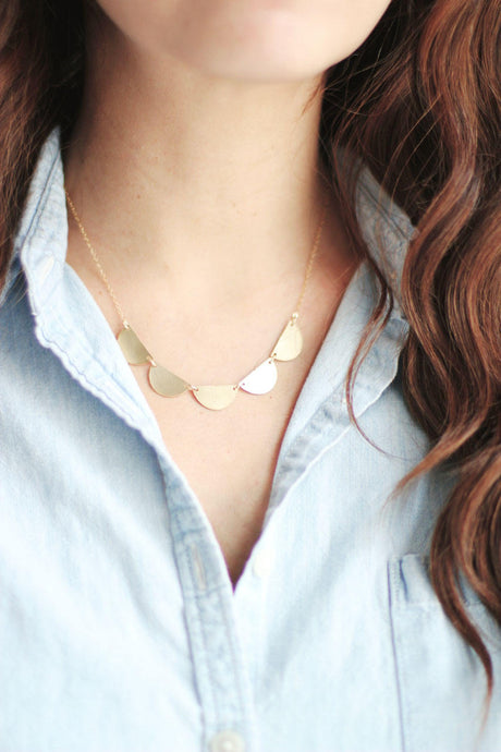 Scalloped Half Moon Necklace | Semicircle Necklace | Half Circle Necklace | Scalloped Necklace | Brass Necklace | Geometric Necklace | Gold