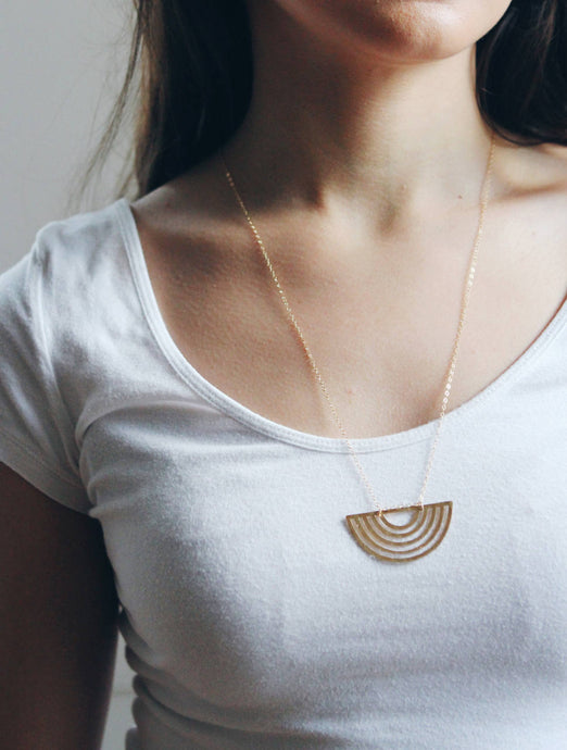 Half Moon Rainbow Necklace | Brass Necklace | Long Necklace | Geometric Necklace | Half Moon Necklace | Sterling Silver | Hammered Necklace