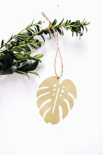 Load image into Gallery viewer, Monstera Leaf Ornament | Monstera Ornament | Metal Ornament | Brass Ornament | Plant Ornament | Wood Ornament | Christmas Stocking Stuffer