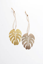 Load image into Gallery viewer, Monstera Leaf Ornament | Monstera Ornament | Metal Ornament | Brass Ornament | Plant Ornament | Wood Ornament | Christmas Stocking Stuffer