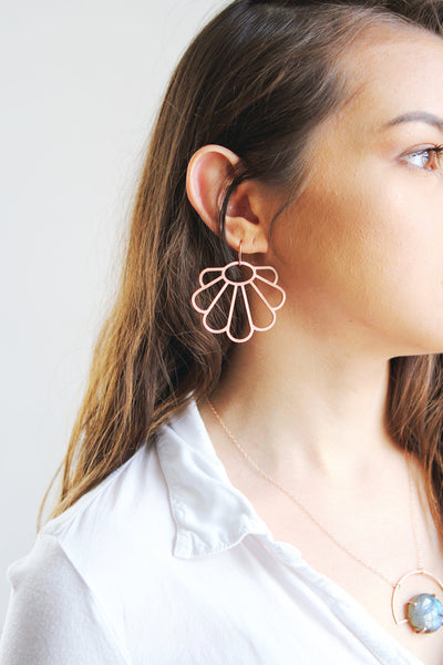 Deco Shell Earrings | Statement Earrings | Art Deco Jewelry | Statement Jewelry | Geometric Earrings | Brass Earrings | Rattan