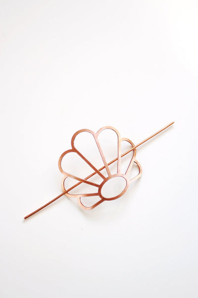 Art Deco Shell Hair Pin | Brass Hair Clip | Copper Hair Slide | Hair Barrette | Hair Accessories | Copper Hair Clip | Rattain Inspired