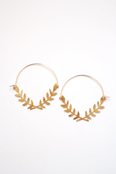Laurel Wreath Hoop Earrings | Laurel Branch Earrings | Leaf Earrings | Statement Earrings | Statement Jewelry | Brass Gold Earrings