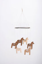 Load image into Gallery viewer, Wooden Dala Horse Mobile | Nursery Decor | Crib Mobile | Home Decor | Palm Leaf | Wood Mobile | Baby Room | Scandinavian Decor