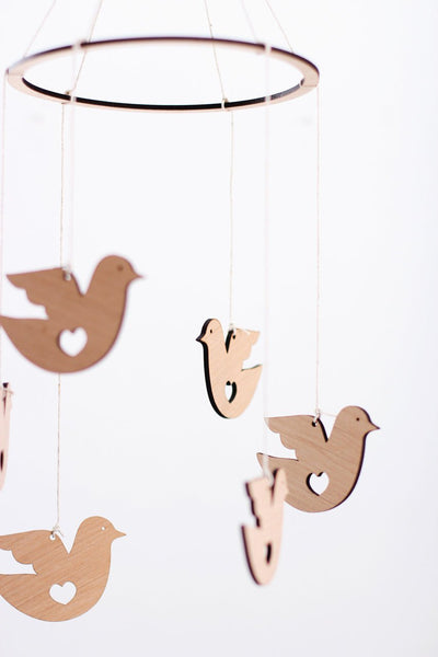 Wooden Dove Bird Mobile | Nursery Decor | Crib Mobile | Home Decor | Palm Leaf | Wood Mobile | Baby Room | Scandinavian Decor