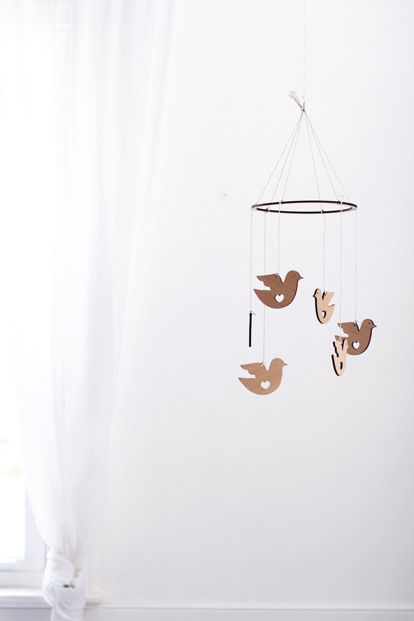 Wooden Dove Bird Mobile | Nursery Decor | Crib Mobile | Home Decor | Palm Leaf | Wood Mobile | Baby Room | Scandinavian Decor