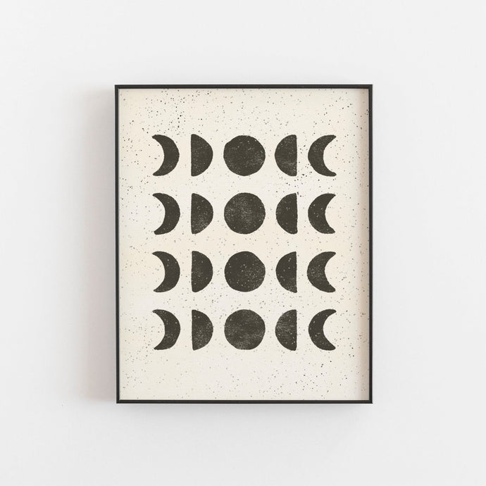 Moon Phases Wall Art Print - Black on Cream | Moon Wall Art | Moon Phases Art Print | Minimalist Art | Black Art | 5x7 8x10 11x14 16x20