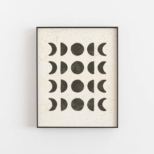 SECONDS SALE 30% Off - Moon Phases Wall Art Print - Black on Cream 