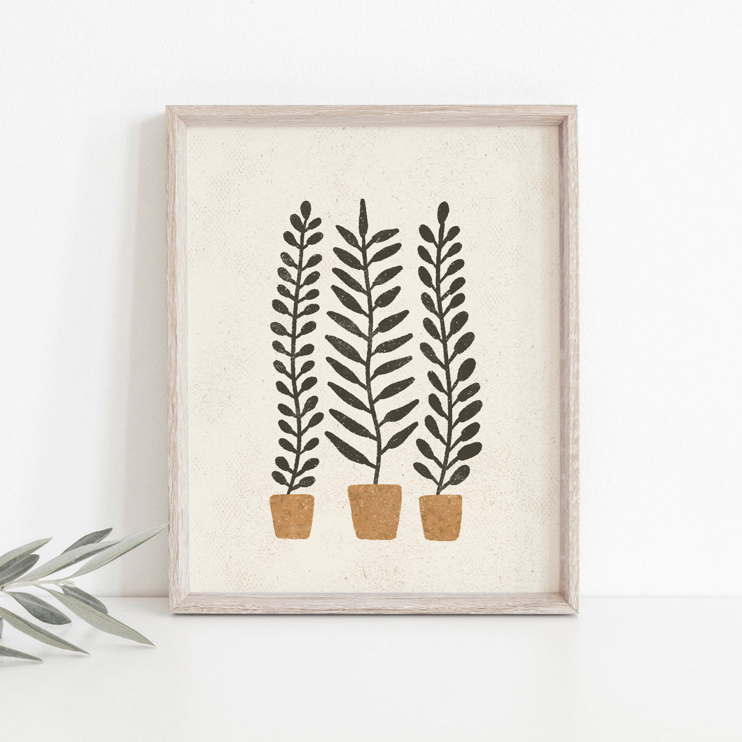 Potted Ferns Wall Art Print | Plant Wall Art | Plant Art | Plant Illustration | Fern Art | Boho Art | 5x7 8x10 11x14 16x20