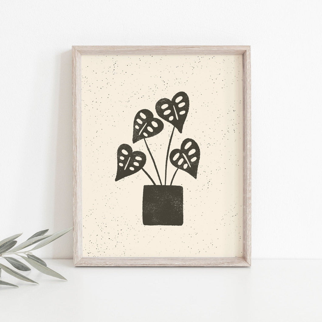 Monstera Plant Wall Art Print | Monstera Art | Plant Art | Plant Illustration | Black Art | Boho Art | 5x7 8x10 11x14 16x20