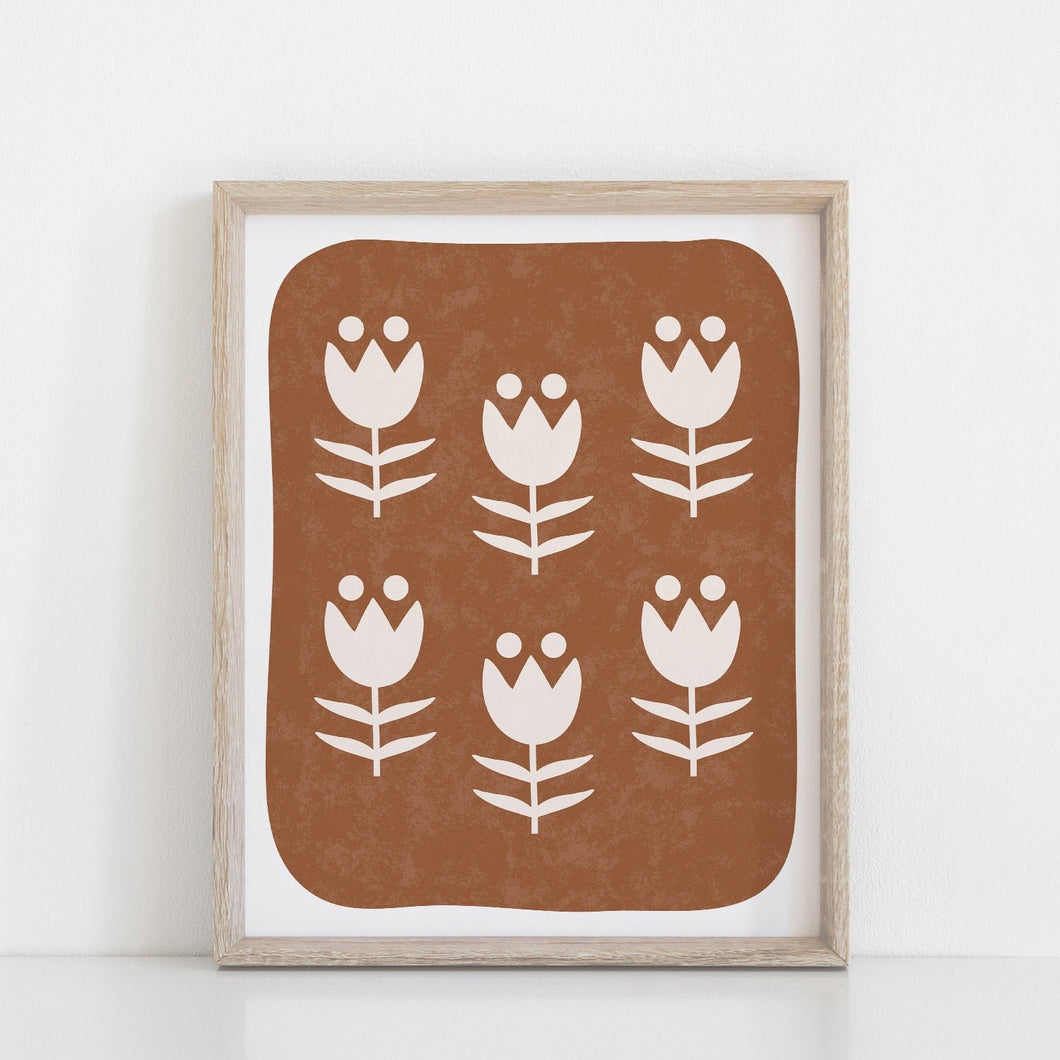 SECONDS SALE 30% Off - Scandinavian Flower Pattern Art Print - Rust 