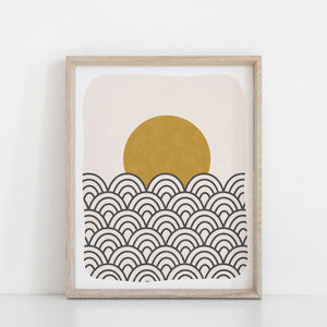 Waves & Sun Art Print - Black Ochre | Waves Art | Sun Art | Wall Art | 8x10 Print | 11x14 Print | Minimalist Art | Geometric Art