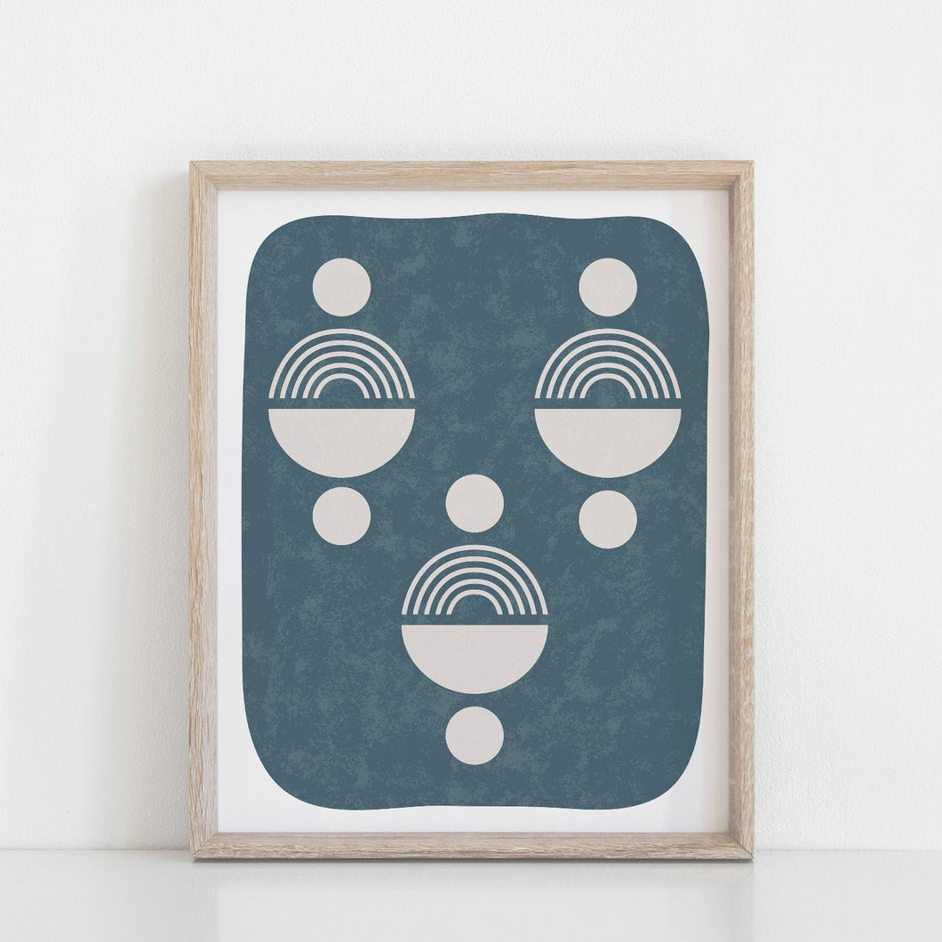 Totem Shape Face Art Print - Faded Indigo | Geometric Art | Rainbow Art | Modern Art | Minimalist Art | Wall Art | 8x10 Print | 11x14 Print