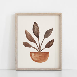 SECONDS SALE 30% Off - Sprouted Plant Wall Art Print - Terracotta Brown 