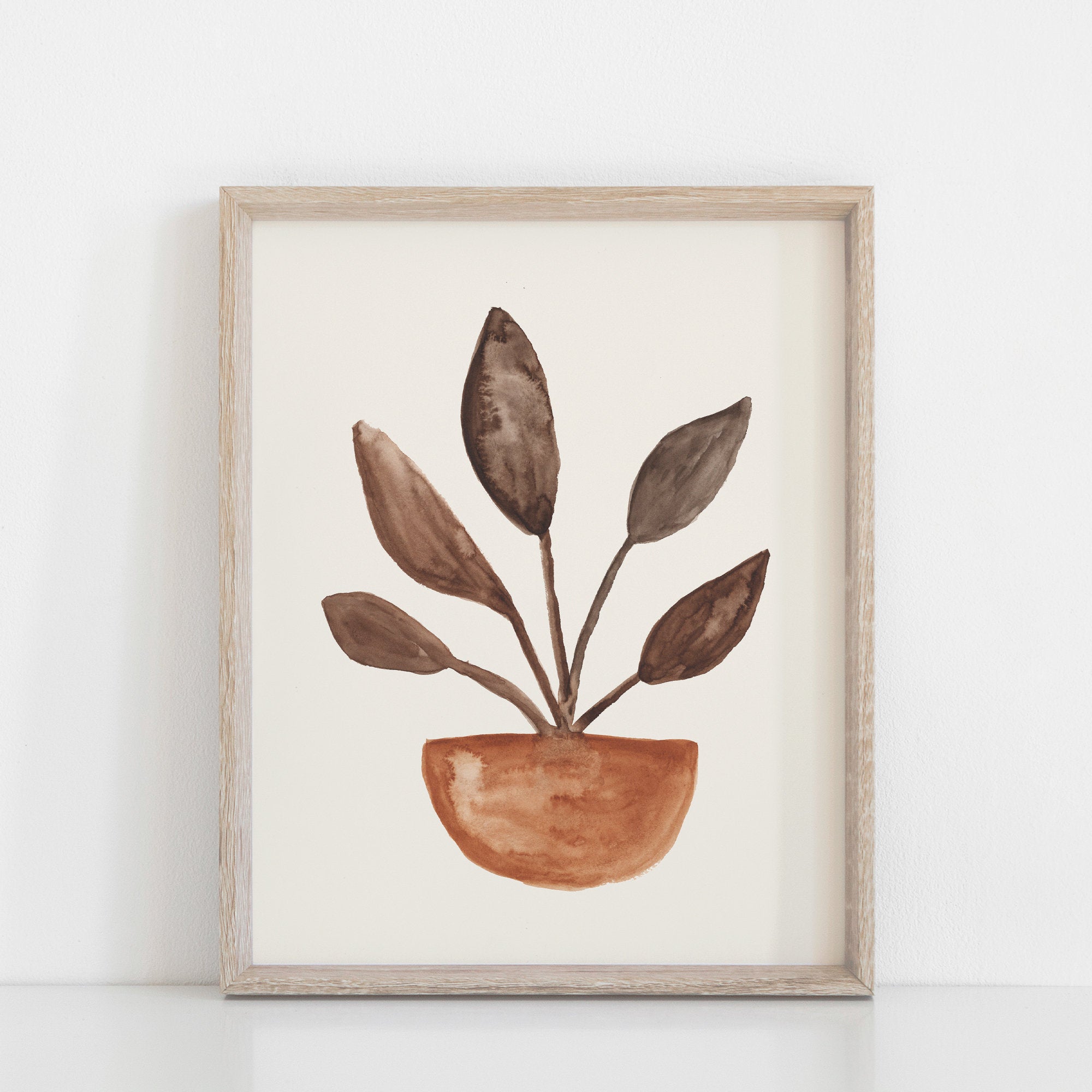 Sprounted Plant Wall Art Print - Terracotta Brown | Nature Art | Watercolor Art | Terracotta Art | Botanical Art | 5x7 8x10 11x14 16x20