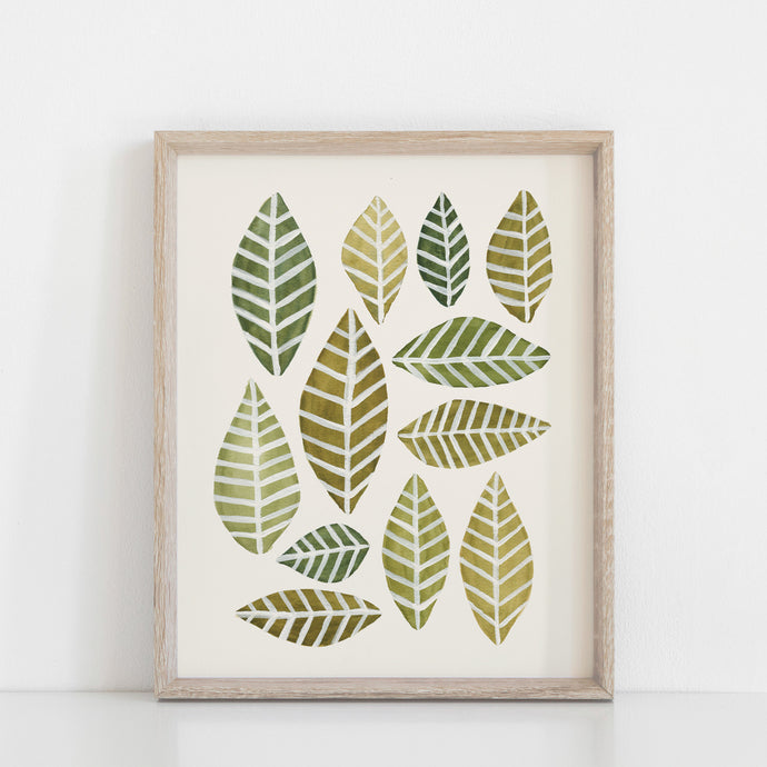 Leaves Arrangment Wall Art Print - Green | Nature Art | Watercolor Art | Green Art | Leaves Art | Leaf Art | Botanical | 5x7 8x10 11x14