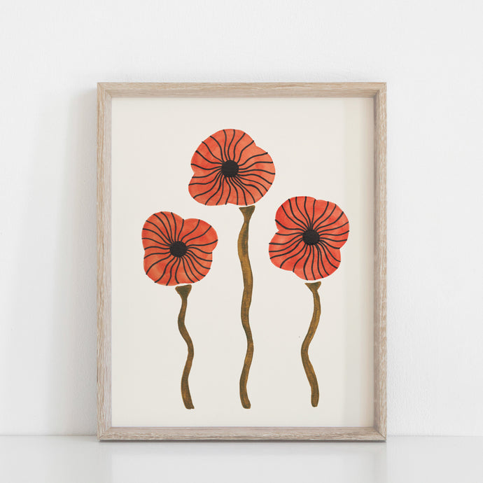 Poppies Wall Art Print | Nature Art | Watercolor Art | Red Art | Orange Art | Floral Art | Botanical | Poppy Art | 5x7 8x10 11x14 16x20