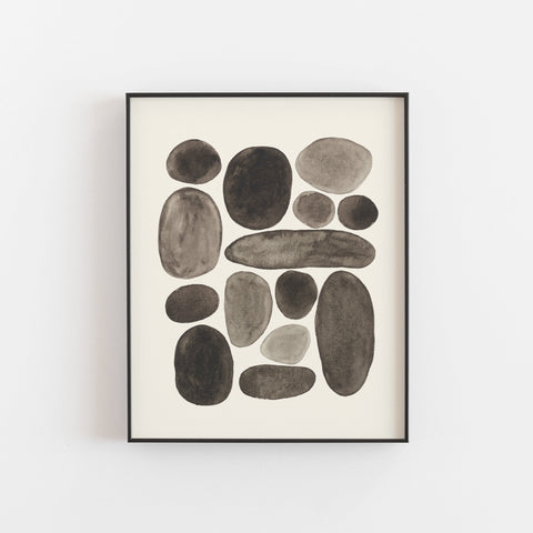 Black Pebbles Wall Art Print | Nature Art | Watercolor Art | Pebble Art | Black Art | Abstract Art | Modern Art | 5x7 8x10 11x14 16x20
