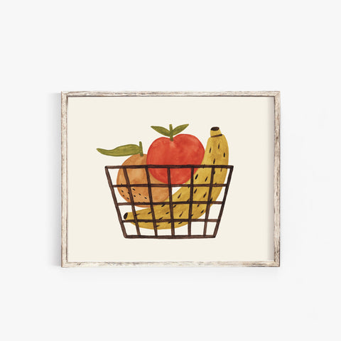 Fruit Basket Wall Art Print | Watercolor Art | Geometric Art | Fruit Art | Food Art | Modern Art | Food Painting | 5x7 8x10 11x14 16x20