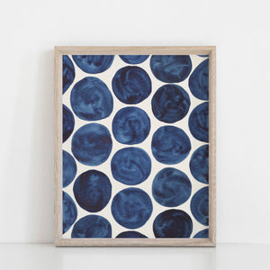 Blue Dots Pattern Wall Art Print  | Watercolor Art | Geometric Art | Pattern Art | Indigo Art | Blue Art | 5x7 8x10 11x14