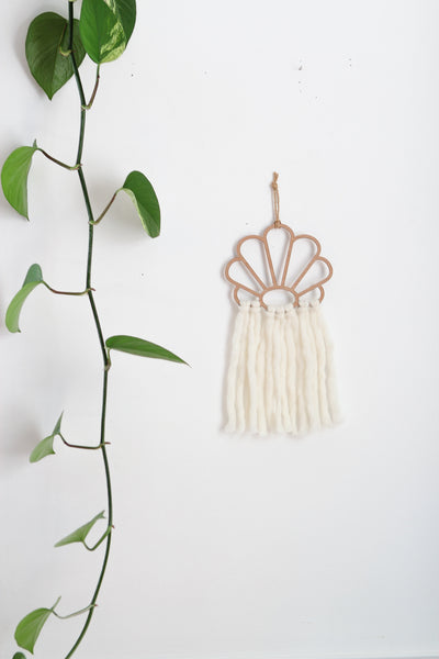 Art Deco Shell Wall Hanging | Shell Decor | Wood Wall Hanging | Brass Wall Hanging | Wool Wall Hanging | Mermaid | Rattan