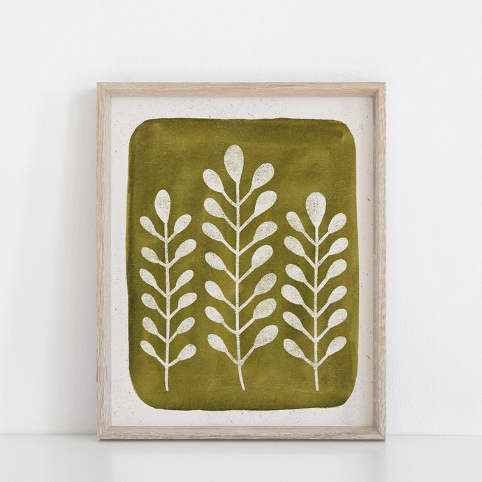 Mod Ferns Wall Art Print - Green | Nature Art | Watercolor Art | Green Art | Leaves Art | Block Print | Botanical | 5x7 8x10 11x14