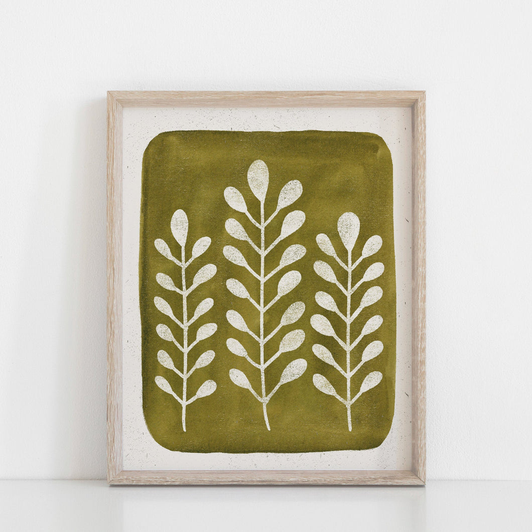 Mod Ferns Wall Art Print - Green | Nature Art | Watercolor Art | Green Art | Leaves Art | Block Print | Botanical | 5x7 8x10 11x14