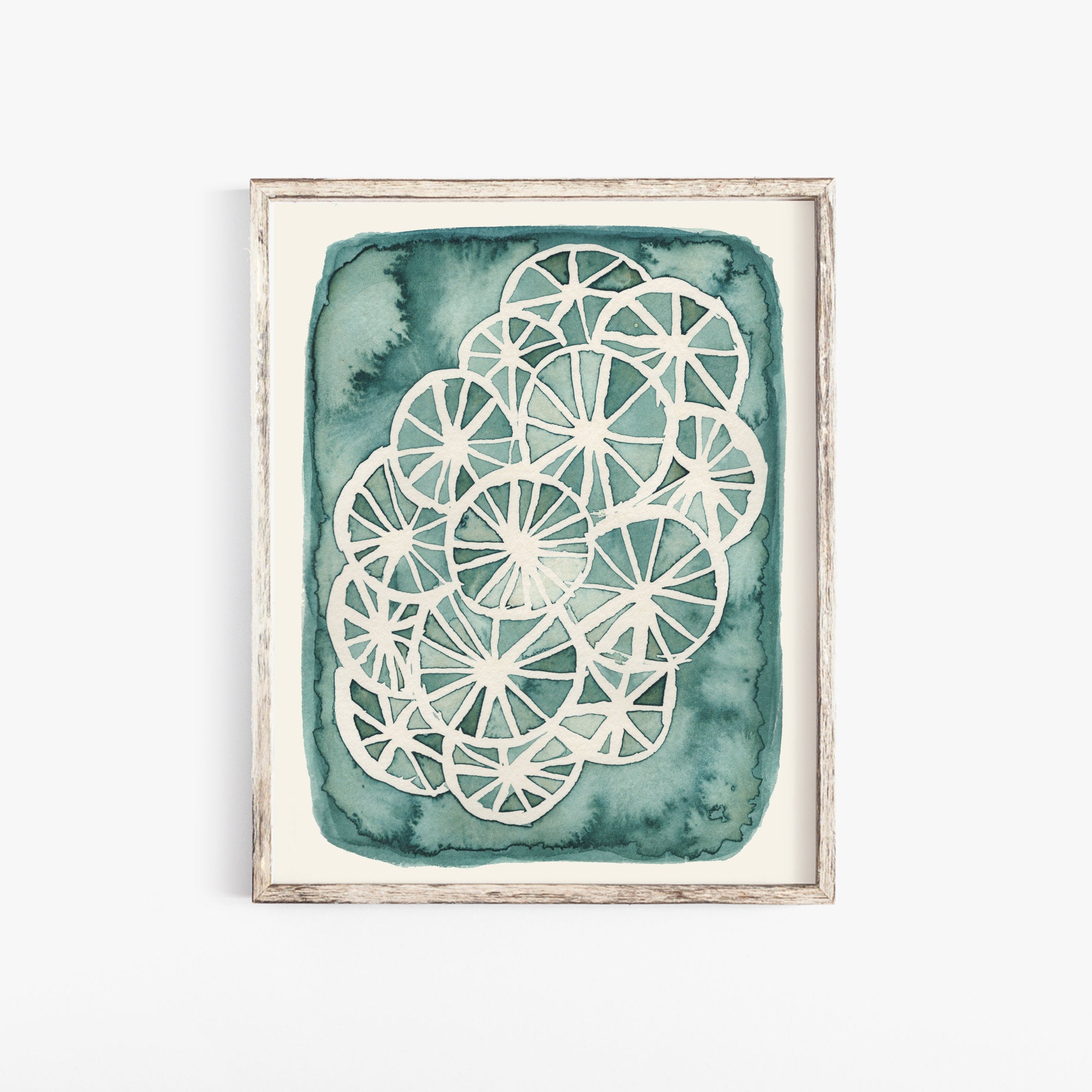 Teal Wheel Pattern Wall Art Print | Watercolor Art | Geometric Art | Pattern Art | Vintage Art | Abstract Art | 5x7 8x10 11x14 16x20