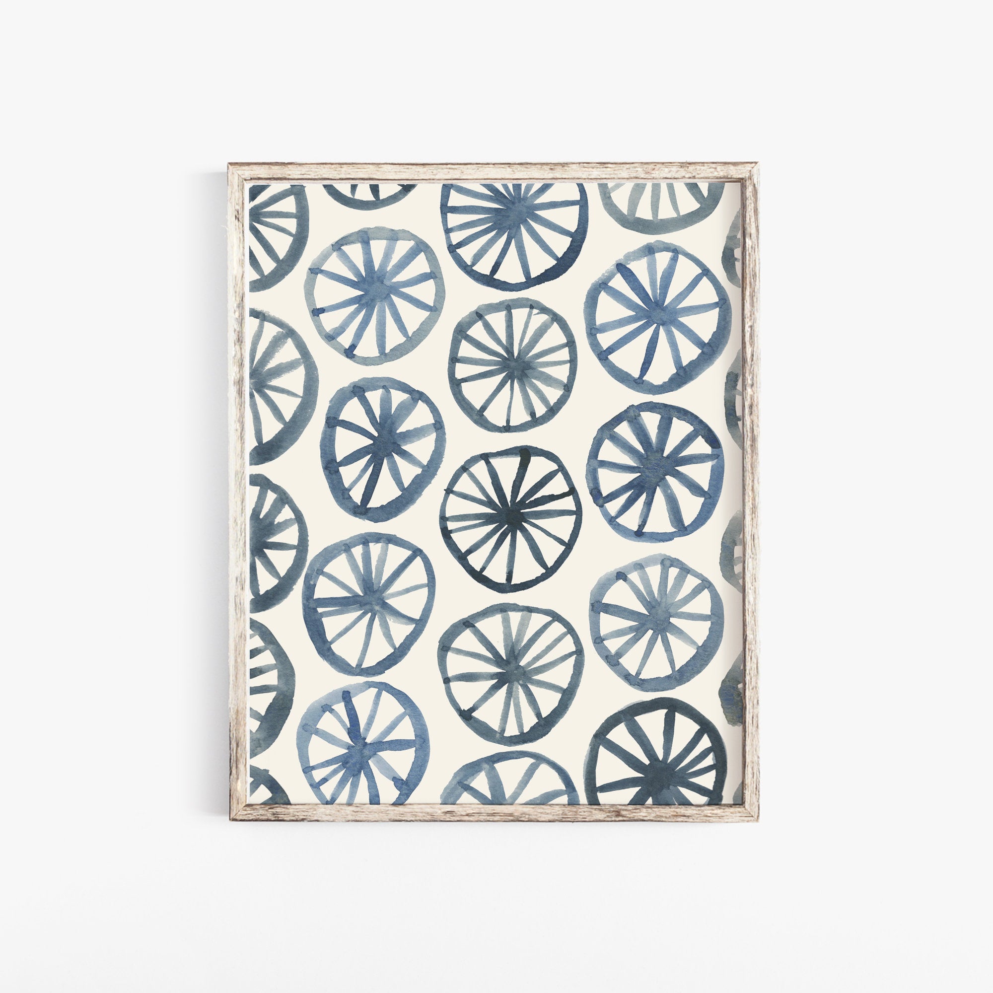 Watercolor Wheel Pattern Wall Art Print - Indigo | Watercolor Art | Geometric Art | Pattern Art | Indigo Art | Blue Art | 5x7 8x10 11x14
