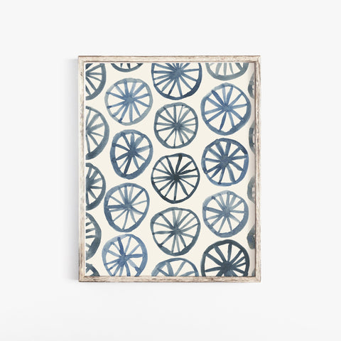 SECONDS SALE 30% Off - Watercolor Wheel Pattern Wall Art Print - Indigo 