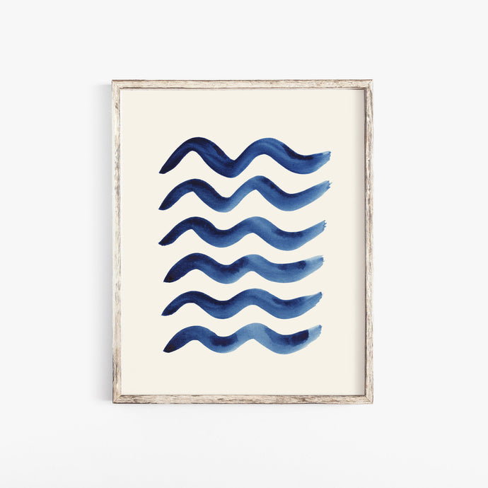 Blue Waves Pattern Wall Art Print  | Watercolor Art | Beach Art | Pattern Art | Indigo Art | Blue Art | Water Art | 5x7 8x10 11x14