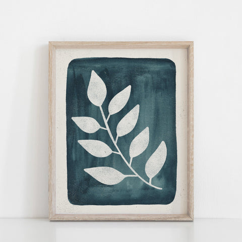 SECONDS SALE 30% Off - Cyanotype Inspired Branch Wall Art Print - Ink Blue 