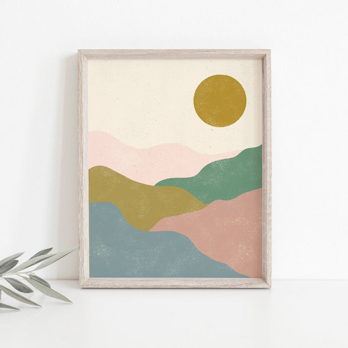 Hill Landscape Wall Art Print - Multicolor | Mountain Wall Art | Nature Art Print | Modern Art | Mid Century Art | Minimalist Art | 5x7 8x10