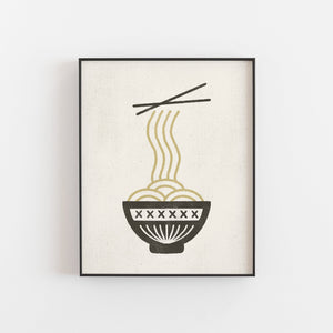 Noodle Bowl Wall Art Print - Black Cream | Food Wall Art | Food Art | Noodle Art | Kitchen Art | 5x7 8x10