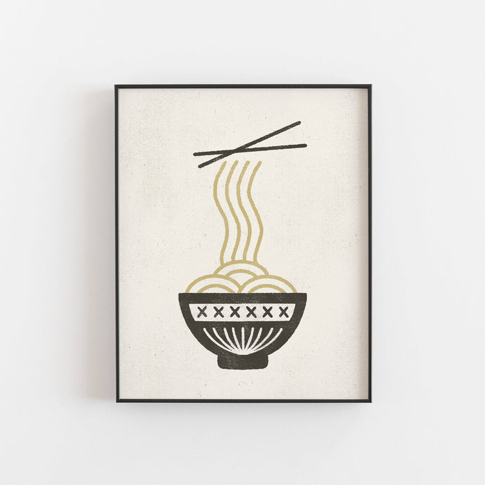 Noodle Bowl Wall Art Print - Black Cream | Food Wall Art | Food Art | Noodle Art | Kitchen Art | 5x7 8x10