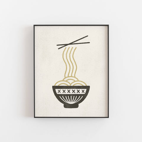 Noodle Bowl Wall Art Print - Black Cream | Food Wall Art | Food Art | Noodle Art | Kitchen Art | 5x7 8x10