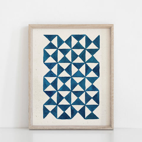 Watercolor Pinwheel Quilt Wall Art Print - Blue