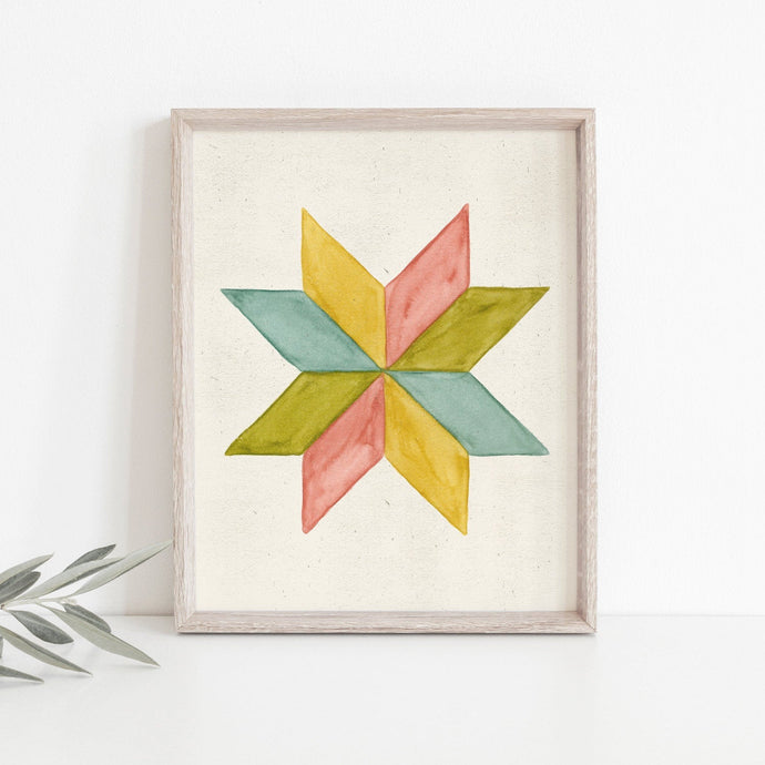 Pinwheel Quilt Block Wall Art Print - Multicolor