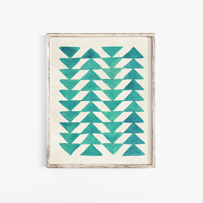 Triangle Arrow Quilt Wall Art Print - Turquoise | Geometric Wall Art | Turquoise Wall Art | Watercolor Art Print | Minimalist Art | 8x10