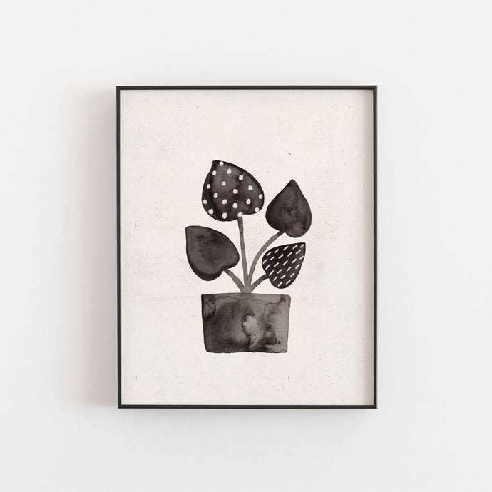 SECONDS SALE 30% Off - Ink Plant Wall Art Print - Black + Cream 