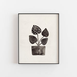 Ink Plant Wall Art Print - Black + Cream | Plant Wall Art | Nature Art Print | Ink Art | Watercolor Art | Minimalist Art | 5x7 8x10