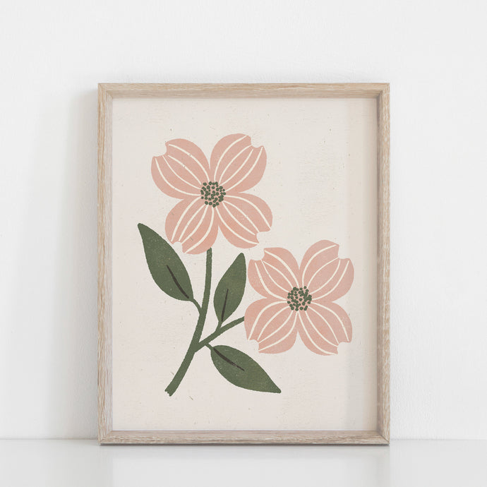 Dogwood Flower Wall Art Print - Pink + Cream | Minimalist Art | Flower Art | Dogwood Art | Vintage Art | Nature Art | 5x7 8x10 11x14